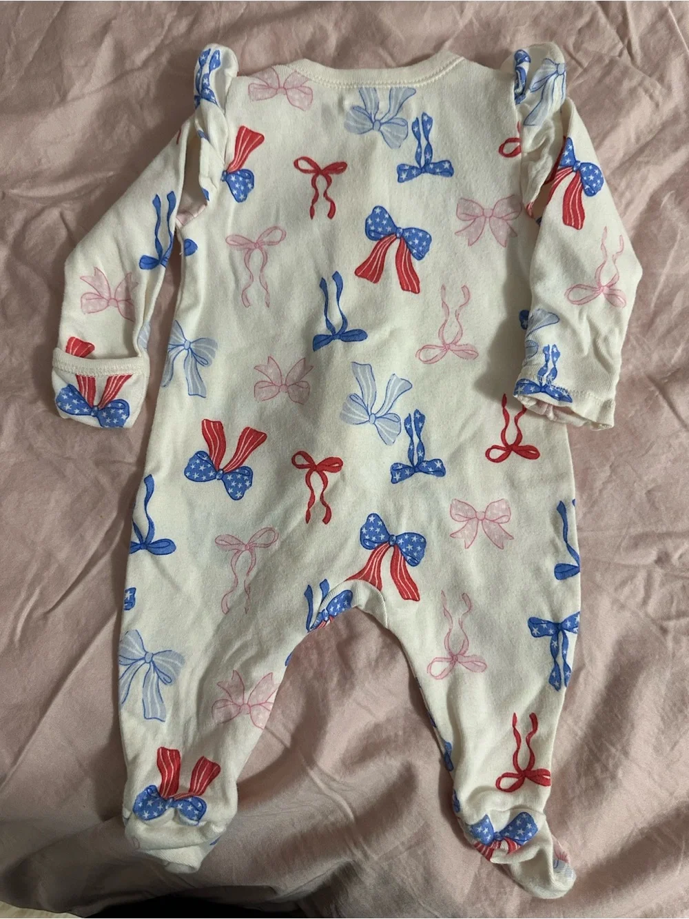 Old Navy White Footed One-Piece with Red, Blue & Pink Bow Print